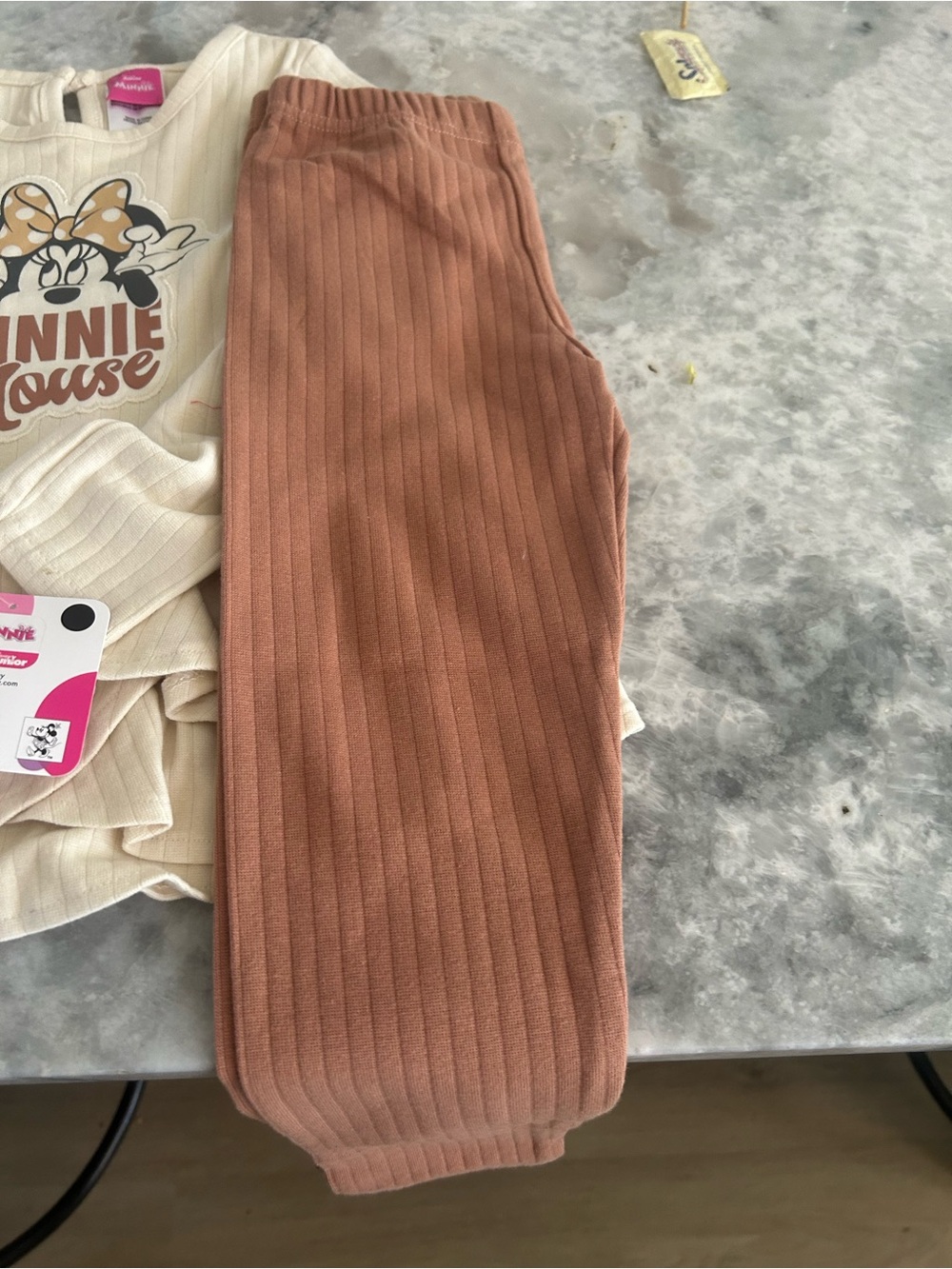 Disney Kids Ribbed Leggings Set in Rust and Cream